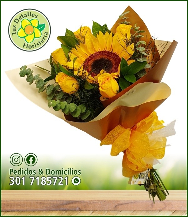 Ramillete # 27 / 5 Rosas 1 Girasol / $50.000